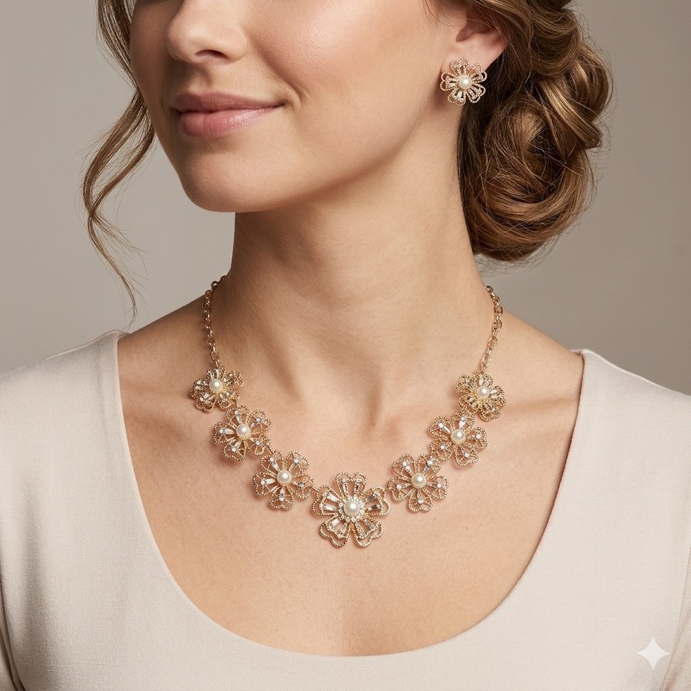 Nicole Miller New York Pearl Floral Necklace & Earrings Set